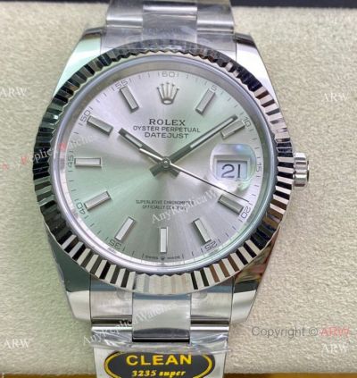 Clean Factory Rolex Datejust 41 Swiss 3235 904L Silver Face Oyster Strap 1:1 best edition Clean Rolex Watch